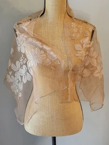60s Made In Italy Tan Floral Chiffon Scarf - Picture 1 of 9