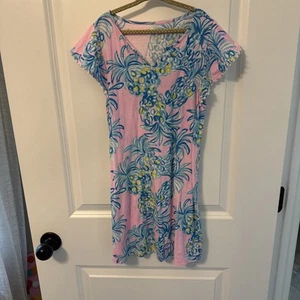 Girls Lilly Pulitzer Mini Astra Dress Size Large 8-10 Pink Pineapple Blue - Picture 1 of 5