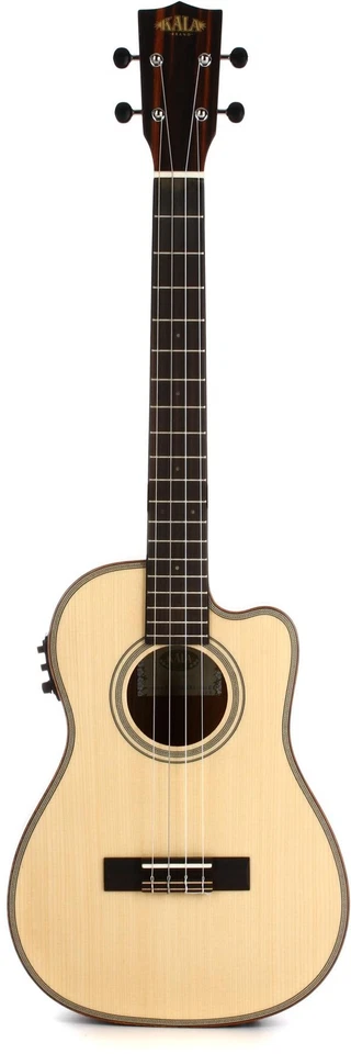 Kala Solid Spruce Top Striped Ebony Cutaway Baritone Acoustic Electric Ukulele