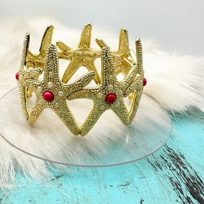 Lilly Pulitzer Starfish Cuff Gold Metallic Stretch Coral Pearl New No Tag - Image 1 of 4