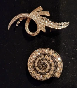 Vintage 2 Piece Lot of Clear Brilliant Rhinestone Brooches Pins - Beautiful! - Picture 1 of 15