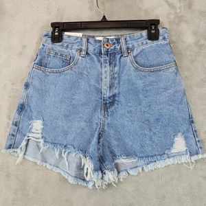 Cotton On High Rise Ripped Shorts Womens 4 Light Blue Distressed 100% Cotton NWT - Picture 1 of 9