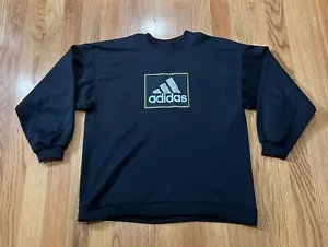 Felpa Adidas vintage uomo XL nero oro maglione girocollo USA Y2K anni 2000 - Foto 1 di 4