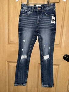 BKE Buckle NEW Youth Girls 10 Dark Jeans High Rise Ankle Skinny Distressed - Picture 1 of 5