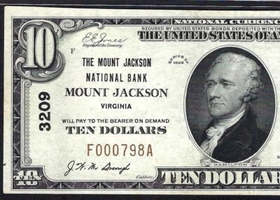 🇺🇸 VA 1929 $10 ♚♚MOUNT JACKSON, VIRGINIA♚♚ PMG ABOUT UNC 55  BEST KNOWN!!! - Image 1 of 3