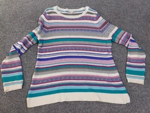 Talbots Sweater Large blue pullover womens stretch striped nylon crewneck wool - Picture 1 of 11