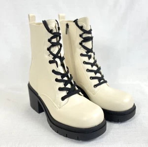 Nine West Combat Boots Platform Women's Size 10M Cream Black Lace Up Steam Punk - Picture 1 of 12