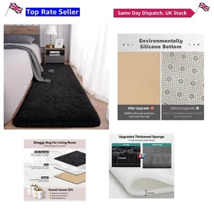 Black Fluffy Rug 60x220cm - Soft Non-Slip Shaggy Runner for Living Room - Picture 1 of 11