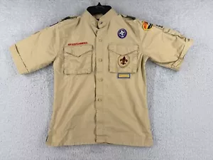 Boy Scouts of America Shirt Youth Medium Beige Button Up Polyester ISSUES READ - Picture 1 of 14