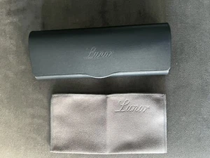 NEW LUNOR GRAY LEATHER AUTHENTIC EYEWEAR EYEGLASSES CASE WI/CLEANING CLOTH - Picture 1 of 2