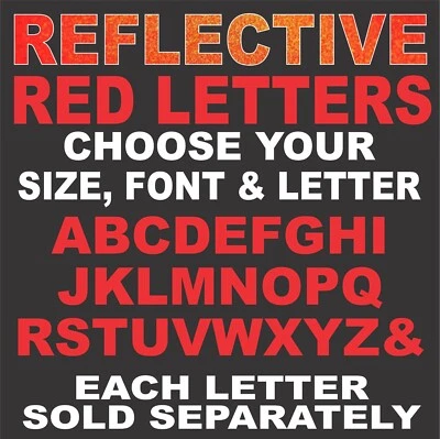 LETRAS REFLECTANTES ROJAS Vinilo Calcomanía Adhesiva Ventanas Camiones Letras Individuales Foto 1 de 4