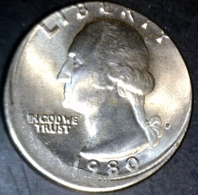 1980 ERROR OFF CENTER Washington Quarter NICE BU + O/C Coin   NR - Image 1 of 4