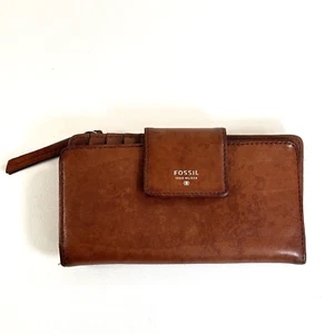 Fossil Tan/Brown Leather Women's Wallet Snap Credit Card Holder READ DETAILS - Picture 1 of 9