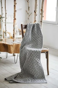 SAOL Honeycomb and Cable Knit Patterns 100% Irish 60 by 40 inches, Grey - Picture 1 of 2