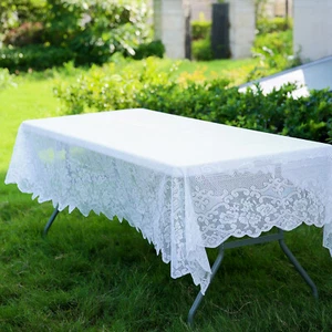 WHITE 60x108 RECTANGLE Floral LACE TABLECLOTH Wedding Party Catering Kitchen - Picture 1 of 7