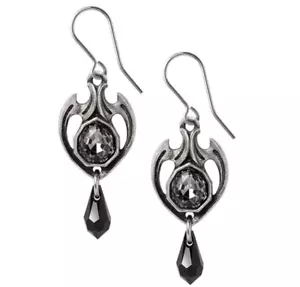 Alchemy Gothic Midnight Memorial Dropper Earrings Black Crystals Pewter E489 - Picture 1 of 3