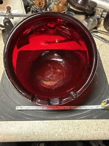 MCM Viking Ruby Red Orb Large 3 Slot Glass Ashtray Heavy 5" H x 5.5" Heavy - Picture 1 of 6