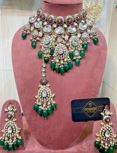 Traditional Gold Plated Polki heavy Kundan Set With Earring Gift Of Beauty. - Picture 1 of 7