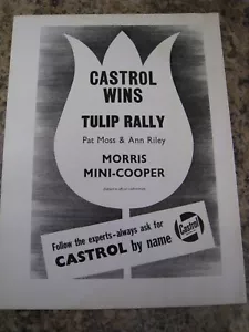 CASTROL WINS TULIP RALLY PAT MOSS ANN RILEY MORRIS MINI-CO 1962 ADVERT A4 FILE 5 - Picture 1 of 1