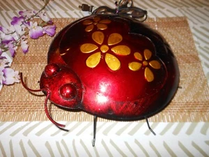 11" LADYBUG ACCENT LAMP , NIGHT LIGHT ~ GLASS & METAL ~ INDOOR , OUTDOOR - Picture 1 of 5