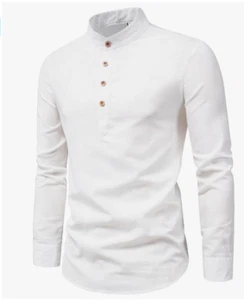 Camisas para Hombres Manga Larga Algodón Lino Camisas Henley Camisa de Vestir Informal Nuevo Reino Unido - Imagen 1 de 21