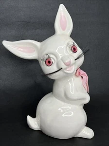 VTG Easter Bunny Figurine BIG Pink Eyes Faux Whiskers & Eye Lashes 11.5" Kitschy - Picture 1 of 16