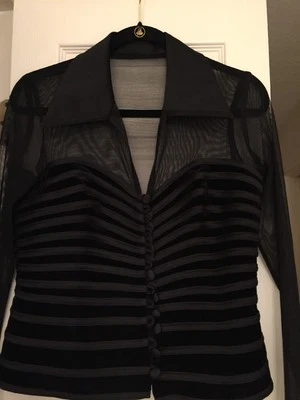 JS Collections Black Sheer Evening Top Size  10 - Image 1 of 4