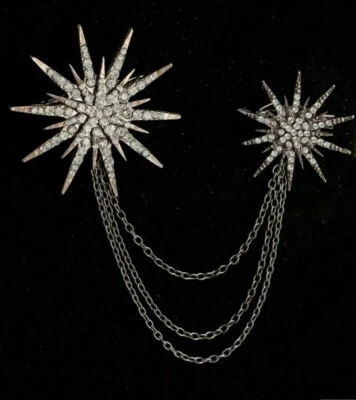 Vintage Style Art Deco Celestial Astrology Crystal Star Brooch Pin & Chain Set - Image 1 of 4