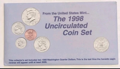 1998 US Mint Uncirculated Coin Set Denver Philadelphia OGP with COA 5c P Toned * - Image 1 of 4