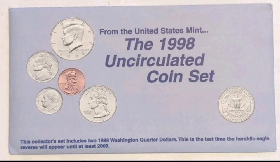 1998 US Mint Uncirculated Coin Set Denver Philadelphia OGP with COA 5c P Toned * - Image 1 of 4