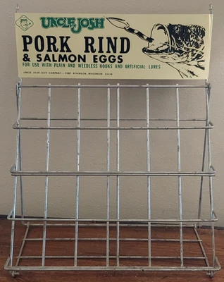 Vtg Original Uncle Josh Pork Rind Metal Display Rack Fishing Advertising Sign - Image 1 of 4