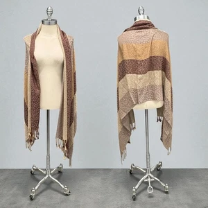 Pashmina Kaschmir Animal Print Streifen Halstuch Schal One Size braun Quaste Fransen - Bild 1 von 8