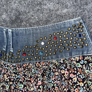 Express Denim geblendet Rock Größe 4 kokett romantisch Vintage Y2k Blumen Cowgirl - Bild 1 von 13