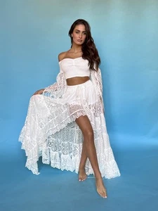 Antica Sartoria 2024 Stunning White Lace Top Skirt High Low With Fringe - Picture 1 of 4