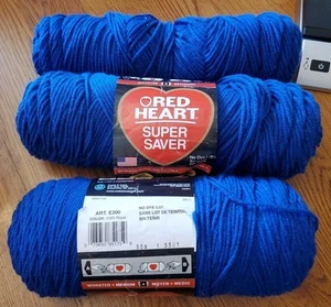 Red Heart Super Saver Yarn Lot- I New 2 Open acrylic #885 Delft Blue E300 C0385 - Picture 1 of 6