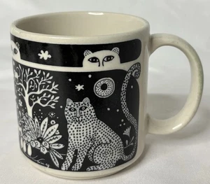 Taylor & Ng Coffee Mug Tea Cup Lion Cat Cheetah White & Black Vintage 1978 - Picture 1 of 23