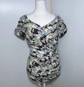 St. John Couture Damen Bluse M Blumenmuster Rüschen Stretch transparent Luxus - Bild 1 von 8