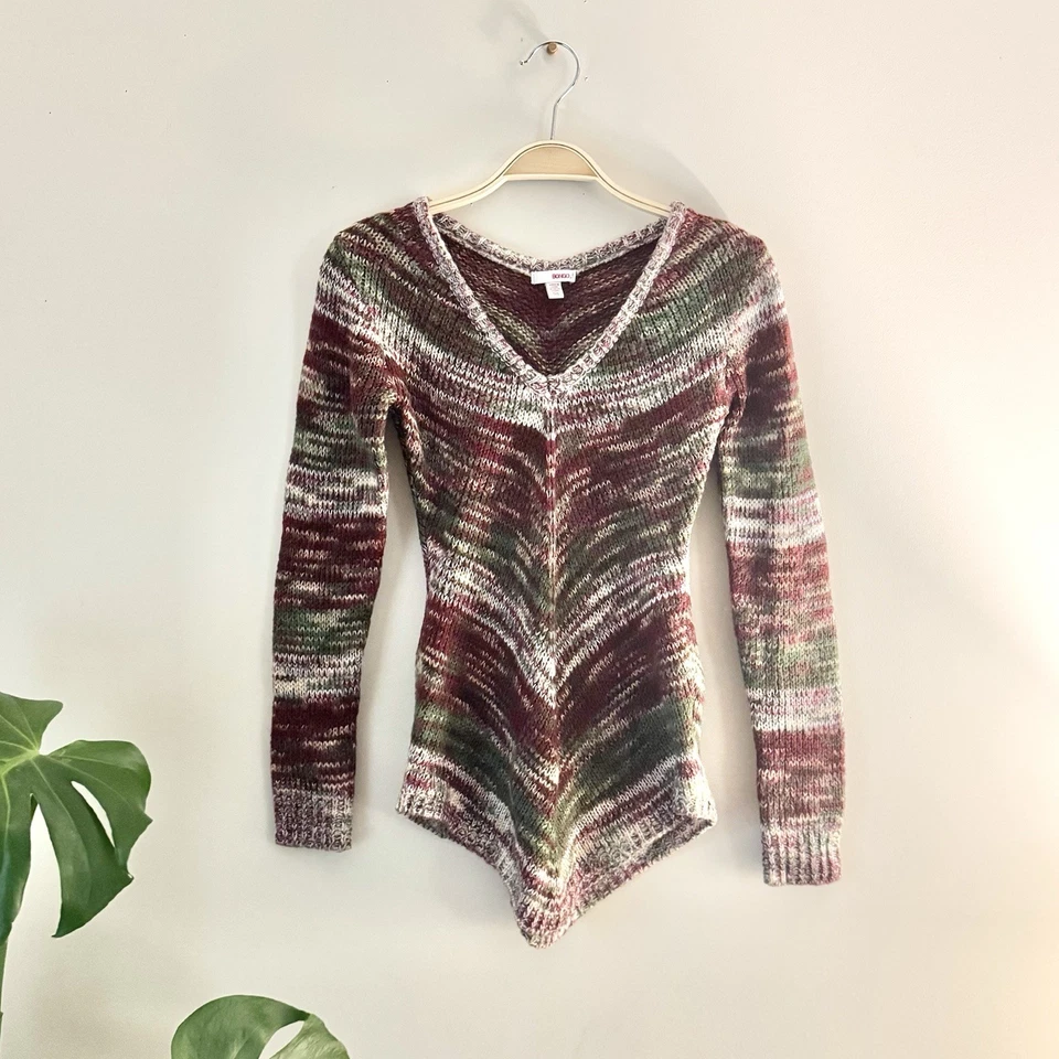 Bongo Multicolored Stripe V-Neck Pullover Knitted Sweater Small Y2K Fashion - Image 1 of 4