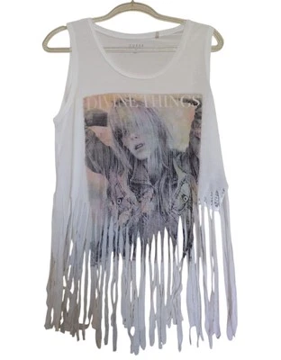 GUESS Top Mujer M Blanco Verano Crush Sin Mangas Flecos Top Gráfico Camiseta Playa Foto 1 de 4