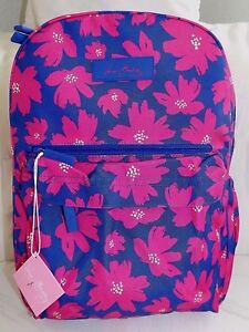 VERA BRADLEY Lighten Up Just Right Backpack - Art Poppies Pink & Navy Blue - NWT