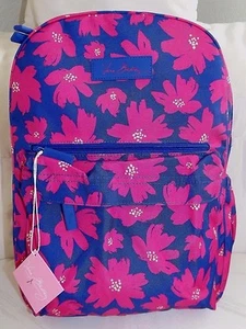 VERA BRADLEY Lighten Up Just Right Backpack - Art Poppies Pink & Navy Blue - NWT - Picture 1 of 6