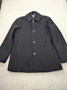 Wool Coat Mens Large Black Kenneth Cole Jacket Lined Quilted Insulated Overcoat - Picture 1 of 18