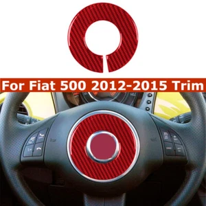 Car Steering Wheel Center Logo Ring Carbon Fiber Sticker Trim For 12-15 Fiat 500 - Picture 1 of 11