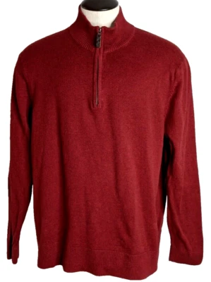 Eddie Bauer Seattle USA Men's XL Cashmere Cotton 1/4 1/2 Zip Sweater 0316 Merlot - Image 1 of 4
