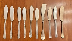Vtg. 10 pc Mixed Lot POLISHED Angled Master Butter Knives Silverplate Wedding? - Picture 1 of 8