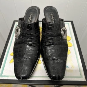 Zapatos para mujer Brighton Tudor talla 7,5M negros estampados de cocodrilo cuero patentado Italia - Imagen 1 de 10