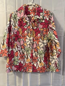 Tanjay Womens Bright Long Sleeve Jacket Pink Orange Red Flowers EUC 16 Blazer - Picture 1 of 4