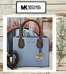 Neu mit Etikett Michael Kors Mercer mittlere Kuriertasche Umhängetasche in Chambray Leder Gold - Bild 1 von 12