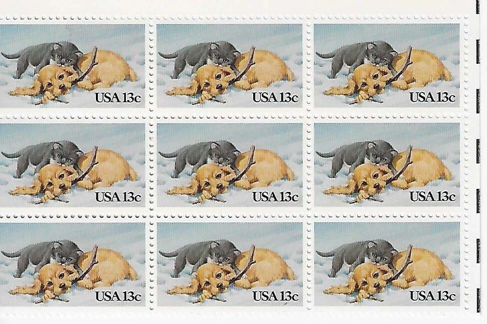 US Kitten & Puppy 13c Stamp block of 9 Scott #2025 - Image 1 of 1