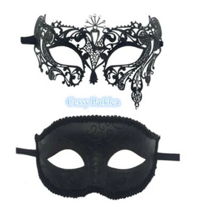 SNF23Luxury Couples Glitter Venetian Party Masquerade Masks w/ Rhinestone Black - Picture 1 of 7